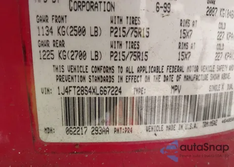 1999 Jeep Cherokee Se z USA, uszkodzony, nr VIN 1J4FT28S4XL667224